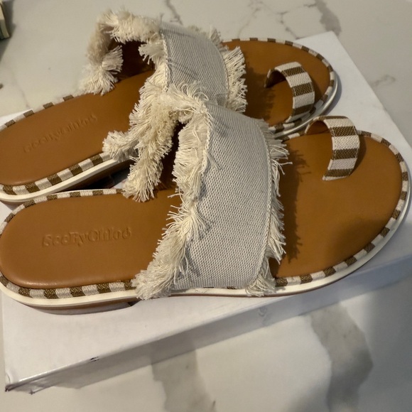 Beige and White Chloe Fringe Sandals - Picture 5 of 5